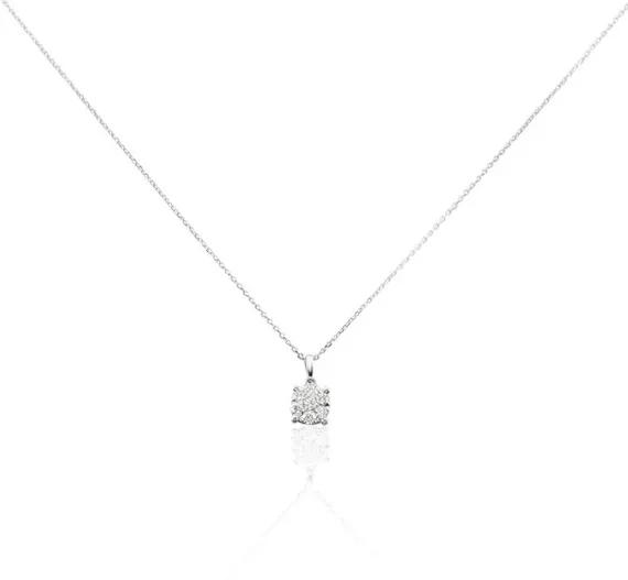 Collier pendentif argenté cluster de pierres blanches brillantes, chaîne fine forçat, styl — Création originale par Woofzy