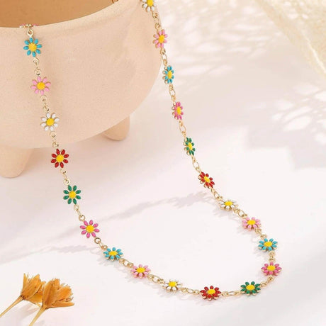 Collier fleur ras de cou multicolore acier inoxydable